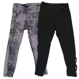2 VELOCITY MARIKA Leggings Womens S High Waist Workout Yoga Black Tie Dye Lot